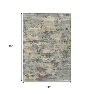 HomeRoots 5' Sage Gray and Plum Abstract Area Rug - Washable, Durable, Indoor/Outdoor, Perfect for High Traffic Spaces 8' X 10' 630906