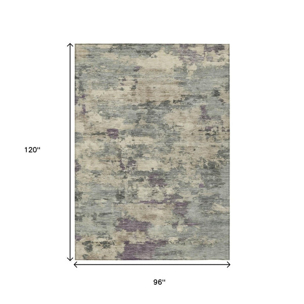 HomeRoots 5' Sage Gray and Plum Abstract Area Rug - Washable, Durable, Indoor/Outdoor, Perfect for High Traffic Spaces 8' X 10' 630906