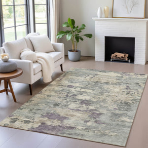 HomeRoots 5' Sage Gray and Plum Abstract Area Rug - Washable, Durable, Indoor/Outdoor, Perfect for High Traffic Spaces 8' X 10' 630906