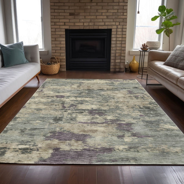 HomeRoots 5' Sage Gray and Plum Abstract Area Rug - Washable, Durable, Indoor/Outdoor, Perfect for High Traffic Spaces 9' X 12' 630907