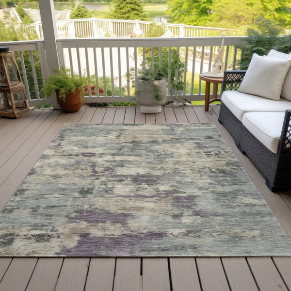 HomeRoots 5' Sage Gray and Plum Abstract Area Rug - Washable, Durable, Indoor/Outdoor, Perfect for High Traffic Spaces 9' X 12' 630907