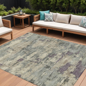 HomeRoots 5' Sage Gray and Plum Abstract Area Rug - Washable, Durable, Indoor/Outdoor, Perfect for High Traffic Spaces 10' X 14' 630908