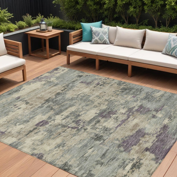 HomeRoots 5' Sage Gray and Plum Abstract Area Rug - Washable, Durable, Indoor/Outdoor, Perfect for High Traffic Spaces 10' X 14' 630908