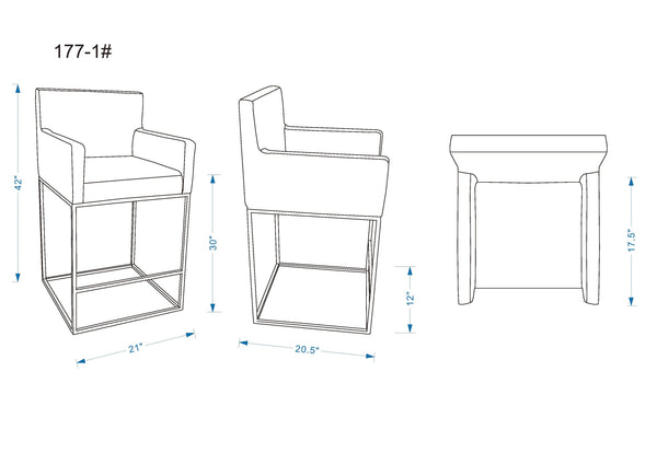 English Elm Ambassador Metal Upholstered Barstool Cream with Foam-Padded Faux Leather, Footrest & Armrests, 30" Seat Height, Fully Assembled B365P398473