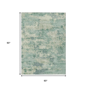 HomeRoots 5' Teal Blue and Pale Aqua Abstract Area Rug - Durable, Washable Indoor/Outdoor Carpet for Any Space 5' X 8' 630910