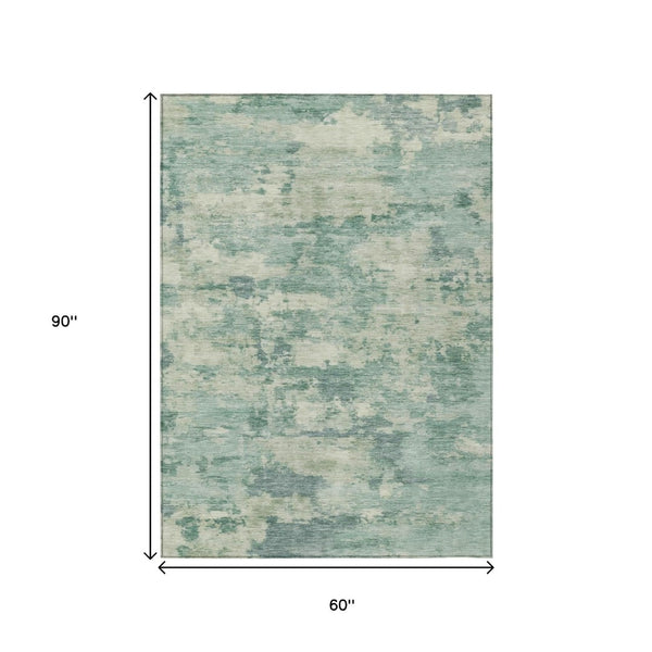HomeRoots 5' Teal Blue and Pale Aqua Abstract Area Rug - Durable, Washable Indoor/Outdoor Carpet for Any Space 5' X 8' 630910