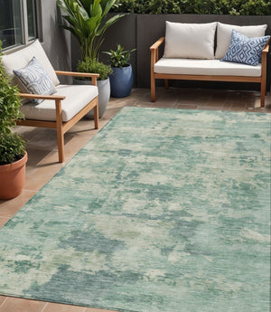 HomeRoots 5' Teal Blue and Pale Aqua Abstract Area Rug - Durable, Washable Indoor/Outdoor Carpet for Any Space 5' X 8' 630910