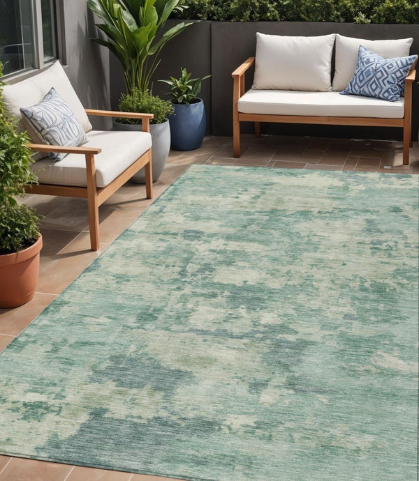 HomeRoots 5' Teal Blue and Pale Aqua Abstract Area Rug - Durable, Washable Indoor/Outdoor Carpet for Any Space 5' X 8' 630910