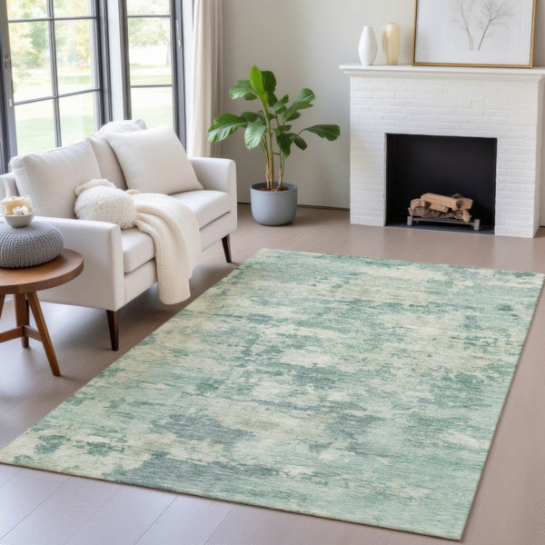 HomeRoots 5' Teal Blue and Pale Aqua Abstract Area Rug - Durable, Washable Indoor/Outdoor Carpet for Any Space 5' X 8' 630910