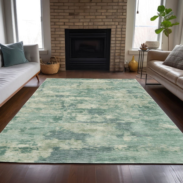 HomeRoots 5' Teal Blue and Pale Aqua Abstract Area Rug - Durable, Washable Indoor/Outdoor Carpet for Any Space 5' X 8' 630910