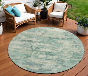 HomeRoots 5' Teal Blue and Pale Aqua Abstract Area Rug - Durable, Washable Indoor/Outdoor Carpet for Any Space 8' Round 630911