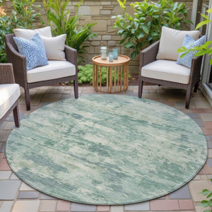 HomeRoots 5' Teal Blue and Pale Aqua Abstract Area Rug - Durable, Washable Indoor/Outdoor Carpet for Any Space 8' Round 630911