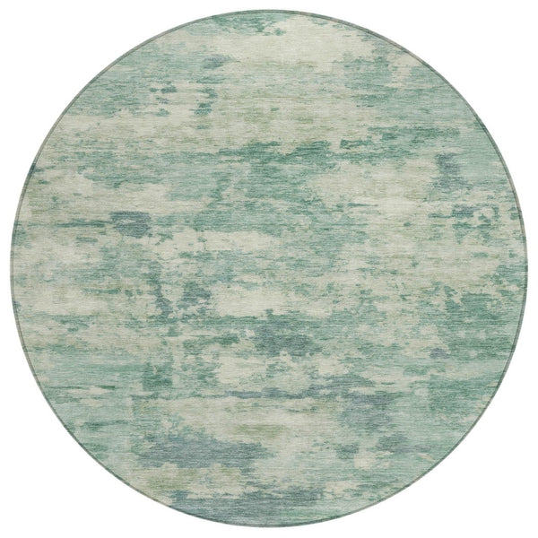 HomeRoots 5' Teal Blue and Pale Aqua Abstract Area Rug - Durable, Washable Indoor/Outdoor Carpet for Any Space 8' Round 630911