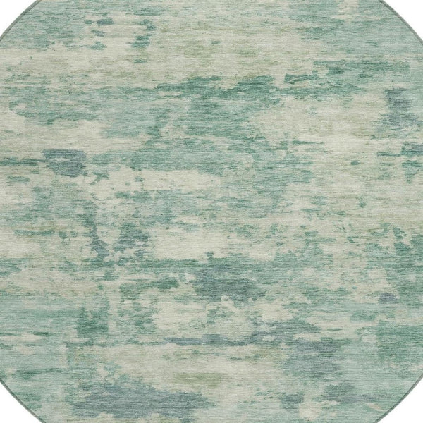 HomeRoots 5' Teal Blue and Pale Aqua Abstract Area Rug - Durable, Washable Indoor/Outdoor Carpet for Any Space 8' Round 630911