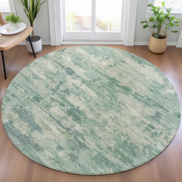 HomeRoots 5' Teal Blue and Pale Aqua Abstract Area Rug - Durable, Washable Indoor/Outdoor Carpet for Any Space 8' Round 630911