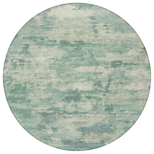 HomeRoots 5' Teal Blue and Pale Aqua Abstract Area Rug - Durable, Washable Indoor/Outdoor Carpet for Any Space 8' Round 630911