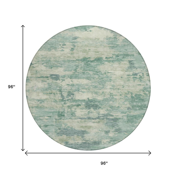 HomeRoots 5' Teal Blue and Pale Aqua Abstract Area Rug - Durable, Washable Indoor/Outdoor Carpet for Any Space 8' Round 630911