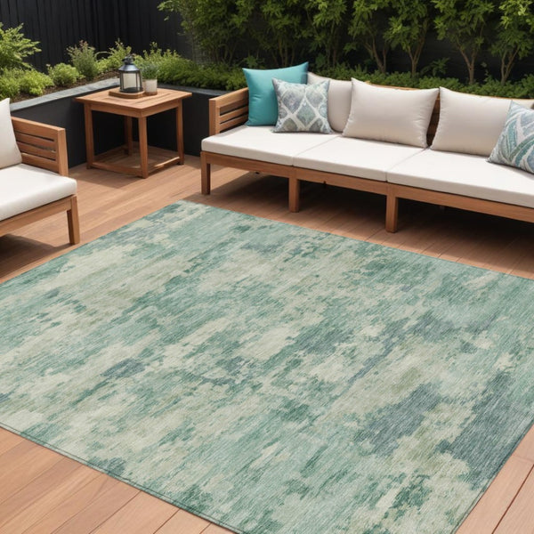 HomeRoots 5' Teal Blue and Pale Aqua Abstract Area Rug - Durable, Washable Indoor/Outdoor Carpet for Any Space 9' X 12' 630913
