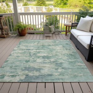 HomeRoots 5' Teal Blue and Pale Aqua Abstract Area Rug - Durable, Washable Indoor/Outdoor Carpet for Any Space 9' X 12' 630913