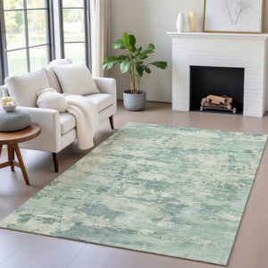 HomeRoots 5' Teal Blue and Pale Aqua Abstract Area Rug - Durable, Washable Indoor/Outdoor Carpet for Any Space 10' X 14' 630914