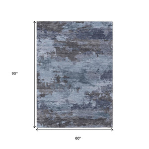 HomeRoots 5' Blue and Charcoal Abstract Area Rug - Stylish, Washable, Durable for Indoor and Outdoor Use 5' X 8' 630916