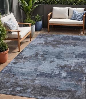 HomeRoots 5' Blue and Charcoal Abstract Area Rug - Stylish, Washable, Durable for Indoor and Outdoor Use 5' X 8' 630916
