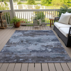HomeRoots 5' Blue and Charcoal Abstract Area Rug - Stylish, Washable, Durable for Indoor and Outdoor Use 5' X 8' 630916