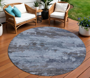 HomeRoots 5' Blue and Charcoal Abstract Area Rug - Stylish, Washable, Durable for Indoor and Outdoor Use 8' Round 630917