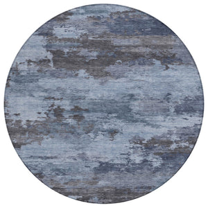 HomeRoots 5' Blue and Charcoal Abstract Area Rug - Stylish, Washable, Durable for Indoor and Outdoor Use 8' Round 630917