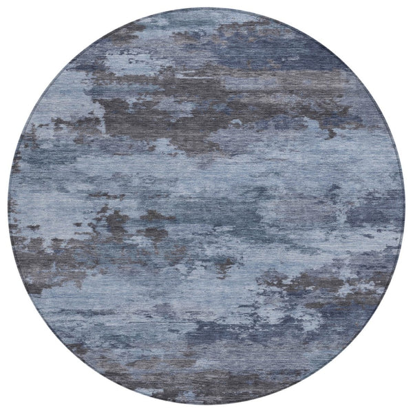 HomeRoots 5' Blue and Charcoal Abstract Area Rug - Stylish, Washable, Durable for Indoor and Outdoor Use 8' Round 630917