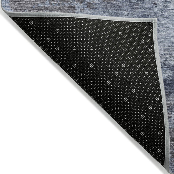 HomeRoots 5' Blue and Charcoal Abstract Area Rug - Stylish, Washable, Durable for Indoor and Outdoor Use 8' Round 630917