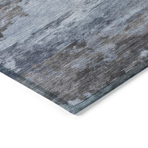 HomeRoots 5' Blue and Charcoal Abstract Area Rug - Stylish, Washable, Durable for Indoor and Outdoor Use 8' Round 630917