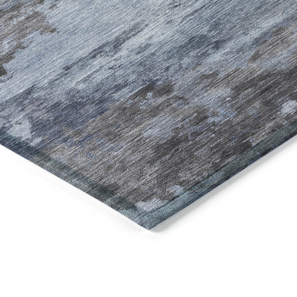 HomeRoots 5' Blue and Charcoal Abstract Area Rug - Stylish, Washable, Durable for Indoor and Outdoor Use 8' Round 630917