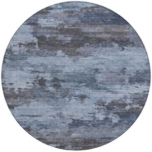 HomeRoots 5' Blue and Charcoal Abstract Area Rug - Stylish, Washable, Durable for Indoor and Outdoor Use 8' Round 630917
