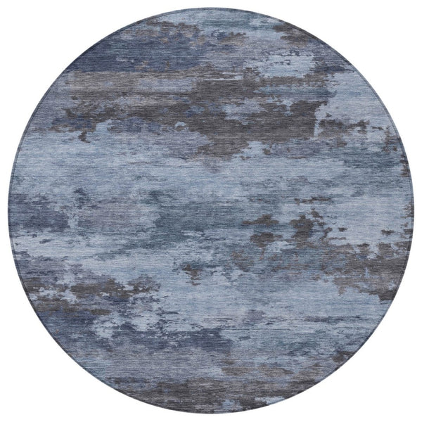 HomeRoots 5' Blue and Charcoal Abstract Area Rug - Stylish, Washable, Durable for Indoor and Outdoor Use 8' Round 630917