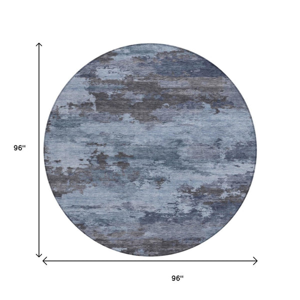 HomeRoots 5' Blue and Charcoal Abstract Area Rug - Stylish, Washable, Durable for Indoor and Outdoor Use 8' Round 630917
