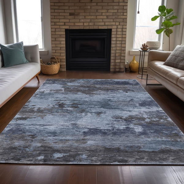 HomeRoots 5' Blue and Charcoal Abstract Area Rug - Stylish, Washable, Durable for Indoor and Outdoor Use 8' X 10' 630918