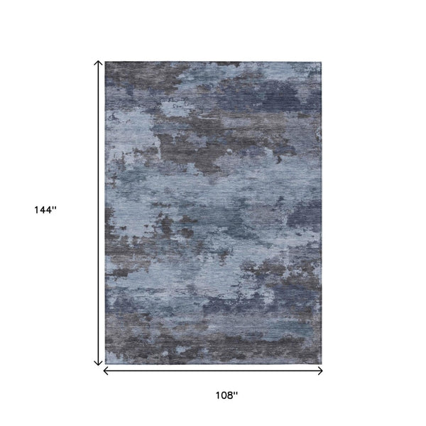HomeRoots 5' Blue and Charcoal Abstract Area Rug - Stylish, Washable, Durable for Indoor and Outdoor Use 9' X 12' 630919
