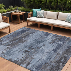 HomeRoots 5' Blue and Charcoal Abstract Area Rug - Stylish, Washable, Durable for Indoor and Outdoor Use 9' X 12' 630919
