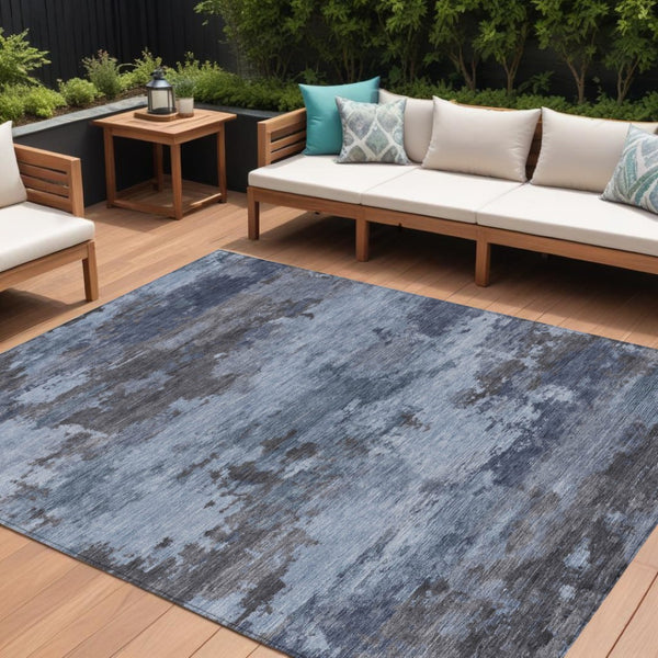 HomeRoots 5' Blue and Charcoal Abstract Area Rug - Stylish, Washable, Durable for Indoor and Outdoor Use 9' X 12' 630919