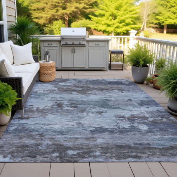 HomeRoots 5' Blue and Charcoal Abstract Area Rug - Stylish, Washable, Durable for Indoor and Outdoor Use 9' X 12' 630919