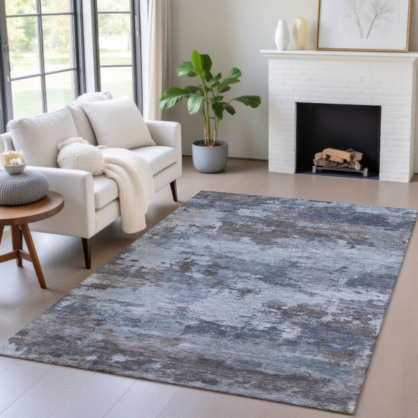 HomeRoots 5' Blue and Charcoal Abstract Area Rug - Stylish, Washable, Durable for Indoor and Outdoor Use 10' X 14' 630920