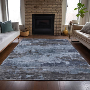 HomeRoots 5' Blue and Charcoal Abstract Area Rug - Stylish, Washable, Durable for Indoor and Outdoor Use 10' X 14' 630920
