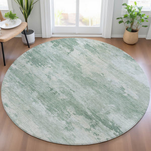 HomeRoots 5' Contemporary Mint Green and Pale Aqua Abstract Washable Rug for Indoor and Outdoor Spaces 8' Round 630923