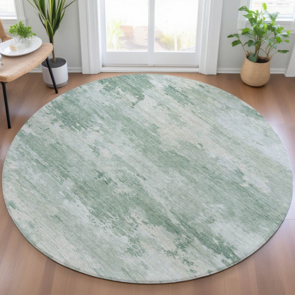 HomeRoots 5' Contemporary Mint Green and Pale Aqua Abstract Washable Rug for Indoor and Outdoor Spaces 8' Round 630923