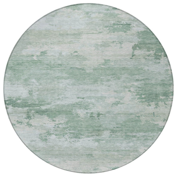 HomeRoots 5' Contemporary Mint Green and Pale Aqua Abstract Washable Rug for Indoor and Outdoor Spaces 8' Round 630923