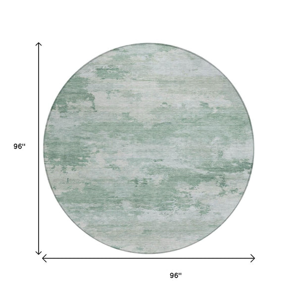 HomeRoots 5' Contemporary Mint Green and Pale Aqua Abstract Washable Rug for Indoor and Outdoor Spaces 8' Round 630923
