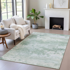 HomeRoots 5' Contemporary Mint Green and Pale Aqua Abstract Washable Rug for Indoor and Outdoor Spaces 8' X 10' 630924