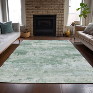 HomeRoots 5' Contemporary Mint Green and Pale Aqua Abstract Washable Rug for Indoor and Outdoor Spaces 9' X 12' 630925