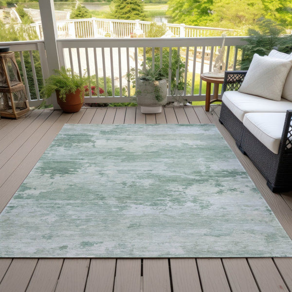 HomeRoots 5' Contemporary Mint Green and Pale Aqua Abstract Washable Rug for Indoor and Outdoor Spaces 9' X 12' 630925